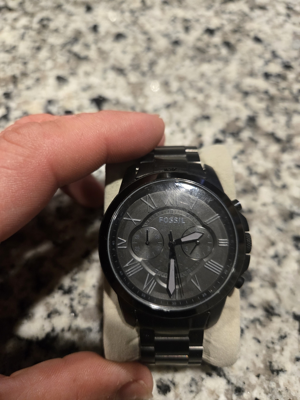 Fossil Men's Black Stainless Steel Chronograph with Roman Dial